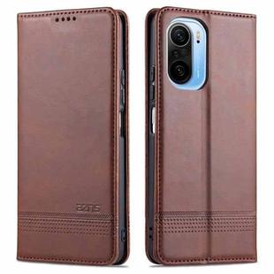 For Xiaomi Redmi K40 Pro AZNS Magnetic Calf Texture Horizontal Flip Leather Case with Card Slots & Holder & Wallet(Dark Brown)