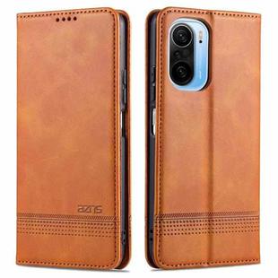 For Xiaomi Redmi K40 Pro AZNS Magnetic Calf Texture Horizontal Flip Leather Case with Card Slots & Holder & Wallet(Light Brown)