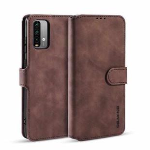 For Xiaomi Redmi Note 9 4G DG.MING Retro Oil Side Horizontal Flip Leather Case with Holder & Card Slots & Wallet(Coffee)