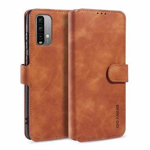 For Xiaomi Redmi Note 9 4G DG.MING Retro Oil Side Horizontal Flip Leather Case with Holder & Card Slots & Wallet(Brown)