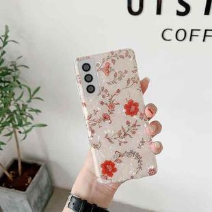 For Samsung Galaxy S21 Ultra 5G Painted Pattern TPU Protective Case(small Red Flower)