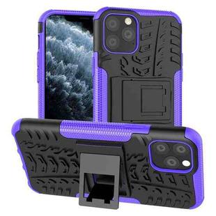 For iPhone 11 Pro Tire Texture TPU + PC Shockproof Case with Holder(Purple)