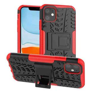 For iPhone 11 Tire Texture TPU + PC Shockproof Case with Holder(Red)