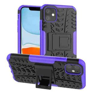 For iPhone 11 Tire Texture TPU + PC Shockproof Case with Holder(Purple)