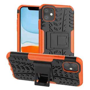 For iPhone 11 Tire Texture TPU + PC Shockproof Case with Holder(Orange)