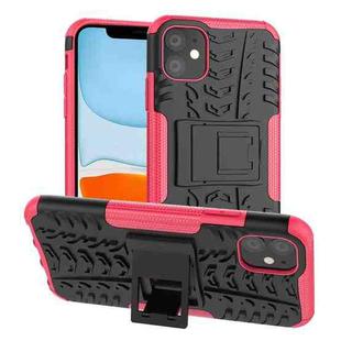 For iPhone 11 Tire Texture TPU + PC Shockproof Case with Holder(Pink)