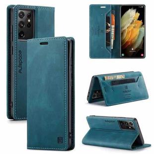 For Samsung Galaxy S21 Ultra 5G AutSpace A01 Retro Skin-feel Crazy Horse Texture Horizontal Flip Leather Case with Holder & Card Slots & Wallet & RFID(Blue)