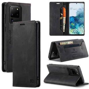 For Samsung Galaxy S20 Ultra AutSpace A01 Retro Skin-feel Crazy Horse Texture Horizontal Flip Leather Case with Holder & Card Slots & Wallet & RFID(Black)