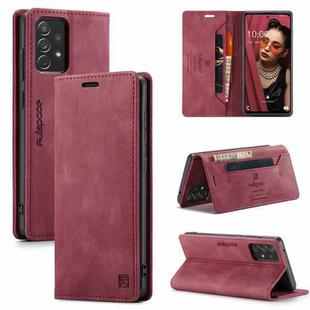 For Samsung Galaxy A72 5G / 4G AutSpace A01 Retro Skin-feel Crazy Horse Texture Horizontal Flip Leather Case with Holder & Card Slots & Wallet & RFID(Wine Red)