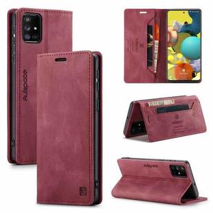 For Samsung Galaxy A51 5G AutSpace A01 Retro Skin-feel Crazy Horse Texture Horizontal Flip Leather Case with Holder & Card Slots & Wallet & RFID(Wine Red)