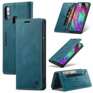 For Samsung Galaxy A40 AutSpace A01 Retro Skin-feel Crazy Horse Texture Horizontal Flip Leather Case with Holder & Card Slots & Wallet & RFID(Blue)