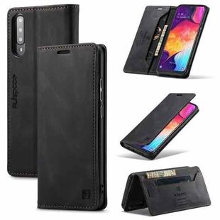 For Samsung Galaxy A50 / A50s /A30 AutSpace A01 Retro Skin-feel Crazy Horse Texture Horizontal Flip Leather Case with Holder & Card Slots & Wallet & RFID(Black)