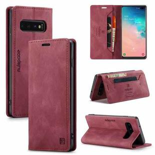 For Samsung Galaxy S10+ AutSpace A01 Retro Skin-feel Crazy Horse Texture Horizontal Flip Leather Case with Holder & Card Slots & Wallet & RFID(Wine Red)