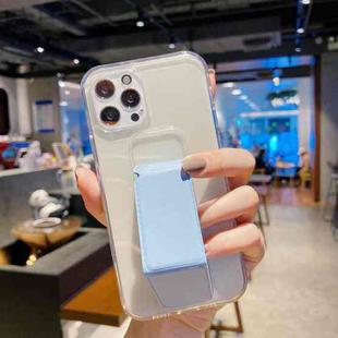 For iPhone 11 Transparent TPU + PC Shockproof Case with Wrist Strap Holder (Light Blue)