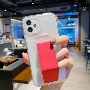 Transparent TPU + PC Shockproof Case with Wrist Strap Holder For iPhone 11 Pro Max(Rose Red)