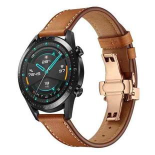 20mm Universal Butterfly Buckle Leather Watch Band, Style:Rose Gold Buckle(Brown)