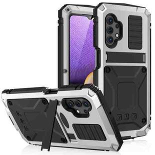 For Samsung Galaxy A32 5G / M32 5G R-JUST Waterproof Shockproof Dustproof Metal + Silicone Protective Case with Holder(Silver)