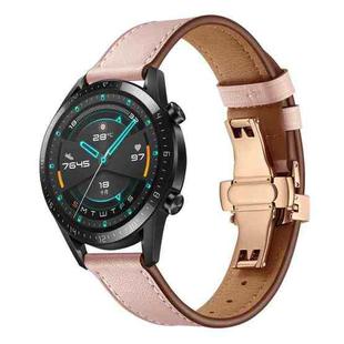 22mm Universal Butterfly Buckle Leather Watch Band, Style:Rose Gold Buckle(Pink)