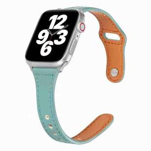 Universal T-shaped Thin Reverse Buckle Leather Watch Band For Apple Watch Series 8&7 41mm / SE 2&6&SE&5&4 40mm / 3&2&1 38mm(Green)