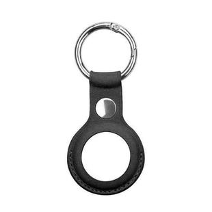 Anti-scratch Top-layer Cowhide Leather Case Cover with Switchable Keychain Ring for AirTag(Black)