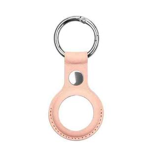 Anti-scratch Top-layer Cowhide Leather Case Cover with Switchable Keychain Ring for AirTag(Rose Pink)