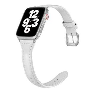 Universal T-shaped Thin Leather Watch Band For Apple Watch Series 7 45mm / 6 & SE & 5 & 4 44mm / 3 & 2 & 1 42mm(White)