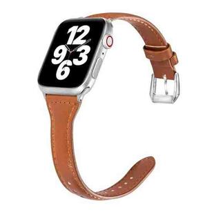 Universal T-shaped Thin Leather Watch Band For Apple Watch Ultra 49mm / Series 8&7 45mm / SE 2&6&SE&5&4 44mm / 3&2&1 42mm(Dark Brown)