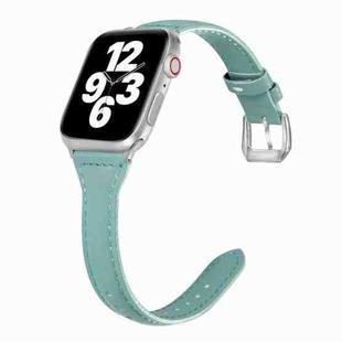 Universal T-shaped Thin Leather Watch Band For Apple Watch Series 7 45mm / 6 & SE & 5 & 4 44mm / 3 & 2 & 1 42mm(Green)
