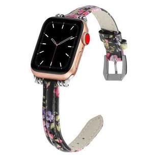 Sewing Thread Leather Watch Band For Apple Watch Ultra 49mm / Series 8&7 45mm / SE 2&6&SE&5&4 44mm / 3&2&1 42mm(Pink Flower)