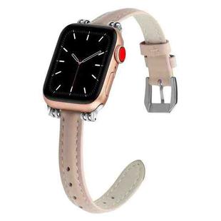 Sewing Thread Leather Watch Band For Apple Watch Ultra 49mm / Series 8&7 45mm / SE 2&6&SE&5&4 44mm / 3&2&1 42mm(Pink)