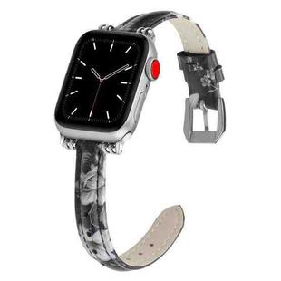 Sewing Thread Leather Watch Band For Apple Watch Ultra 49mm / Series 8&7 45mm / SE 2&6&SE&5&4 44mm / 3&2&1 42mm(Black Ash Flower)