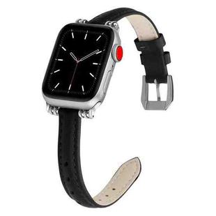 Sewing Thread Leather Watch Band For Apple Watch Series 8&7 41mm / SE 2&6&SE&5&4 40mm / 3&2&1 38mm(Black)