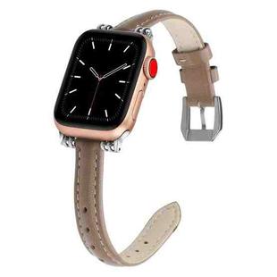 Sewing Thread Leather Watch Band For Apple Watch Series 8&7 41mm / SE 2&6&SE&5&4 40mm / 3&2&1 38mm(Gray)