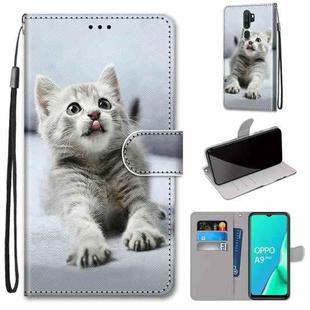 For OPPO A9 (2020) / A5 (2020) / A11X / A11 Coloured Drawing Cross Texture Horizontal Flip PU Leather Case with Holder & Card Slots & Wallet & Lanyard(Small Gray Cat)