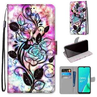 For OPPO A9 (2020) / A5 (2020) / A11X / A11 Coloured Drawing Cross Texture Horizontal Flip PU Leather Case with Holder & Card Slots & Wallet & Lanyard(Color Bottom Hollow Flower)