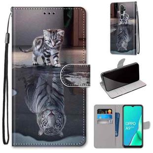 For OPPO A9 (2020) / A5 (2020) / A11X / A11 Coloured Drawing Cross Texture Horizontal Flip PU Leather Case with Holder & Card Slots & Wallet & Lanyard(Cat Becomes Tiger)