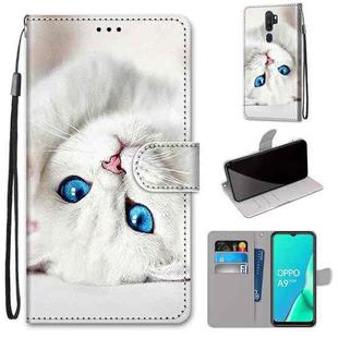 For OPPO A9 (2020) / A5 (2020) / A11X / A11 Coloured Drawing Cross Texture Horizontal Flip PU Leather Case with Holder & Card Slots & Wallet & Lanyard(White Kitten)