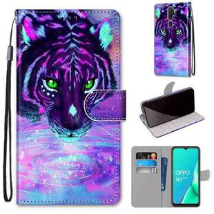For OPPO A9 (2020) / A5 (2020) / A11X / A11 Coloured Drawing Cross Texture Horizontal Flip PU Leather Case with Holder & Card Slots & Wallet & Lanyard(Tiger Drinking Water)