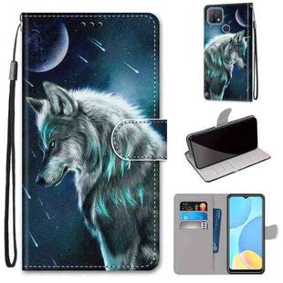 For OPPO A15 / A15s Coloured Drawing Cross Texture Horizontal Flip PU Leather Case with Holder & Card Slots & Wallet & Lanyard(Pensive Wolf)