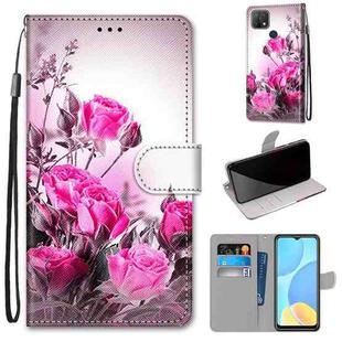 For OPPO A15 / A15s Coloured Drawing Cross Texture Horizontal Flip PU Leather Case with Holder & Card Slots & Wallet & Lanyard(Wild Rose)