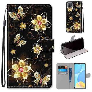 For OPPO A15 / A15s Coloured Drawing Cross Texture Horizontal Flip PU Leather Case with Holder & Card Slots & Wallet & Lanyard(Gold Diamond Butterfly)