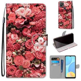 For OPPO A15 / A15s Coloured Drawing Cross Texture Horizontal Flip PU Leather Case with Holder & Card Slots & Wallet & Lanyard(Pink Rose Garden)