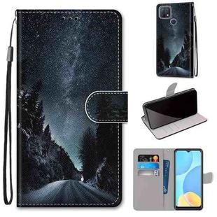 For OPPO A15 / A15s Coloured Drawing Cross Texture Horizontal Flip PU Leather Case with Holder & Card Slots & Wallet & Lanyard(Mountain Road Starry Sky)