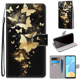For OPPO A15 / A15s Coloured Drawing Cross Texture Horizontal Flip PU Leather Case with Holder & Card Slots & Wallet & Lanyard(Golden Butterfly Group)
