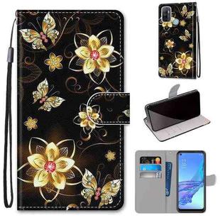 For OPPO A53 4G(2020) / A53s / A32 / A33 (2020) Coloured Drawing Cross Texture Horizontal Flip PU Leather Case with Holder & Card Slots & Wallet & Lanyard(Gold Diamond Butterfly)