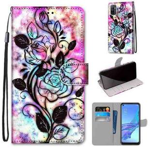 For OPPO A53 4G(2020) / A53s / A32 / A33 (2020) Coloured Drawing Cross Texture Horizontal Flip PU Leather Case with Holder & Card Slots & Wallet & Lanyard(Color Bottom Hollow Flower)