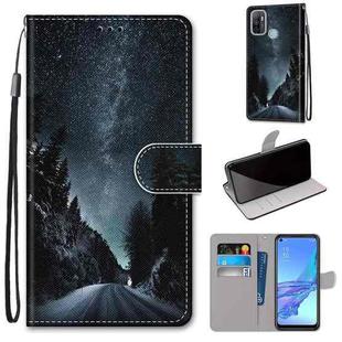 For OPPO A53 4G(2020) / A53s / A32 / A33 (2020) Coloured Drawing Cross Texture Horizontal Flip PU Leather Case with Holder & Card Slots & Wallet & Lanyard(Mountain Road Starry Sky)