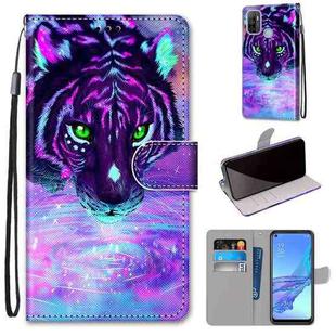 For OPPO A53 4G(2020) / A53s / A32 / A33 (2020) Coloured Drawing Cross Texture Horizontal Flip PU Leather Case with Holder & Card Slots & Wallet & Lanyard(Tiger Drinking Water)
