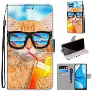 For OPPO F17 Pro / A93 4G / Reno4 Lite / Reno4 F Coloured Drawing Cross Texture Horizontal Flip PU Leather Case with Holder & Card Slots & Wallet & Lanyard(Cat Drinking Soda)