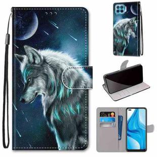 For OPPO F17 Pro / A93 4G / Reno4 Lite / Reno4 F Coloured Drawing Cross Texture Horizontal Flip PU Leather Case with Holder & Card Slots & Wallet & Lanyard(Pensive Wolf)